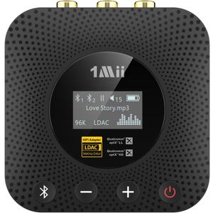 1Mii B06HD+ Hi-Res LDAC Bluetooth 5.3 Receiver for Home Stereo, Hi-Fi Bluetooth Audio Adapter w/Display, Built-in Audiophile DAC, aptX HD Low Latency, RCA Optical Coaxial for Old Stereo Receiver (Black)