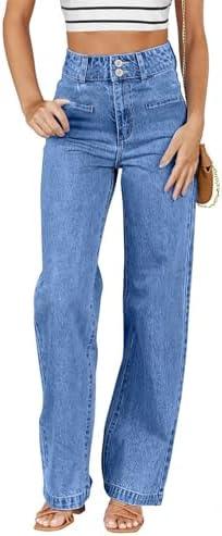 Sidefeel Women's Jeans High Waisted Straight Leg Stretchy Jeans Trendy Loose Wide Leg Zimbaplatinum Denim Pants with Pockets 4