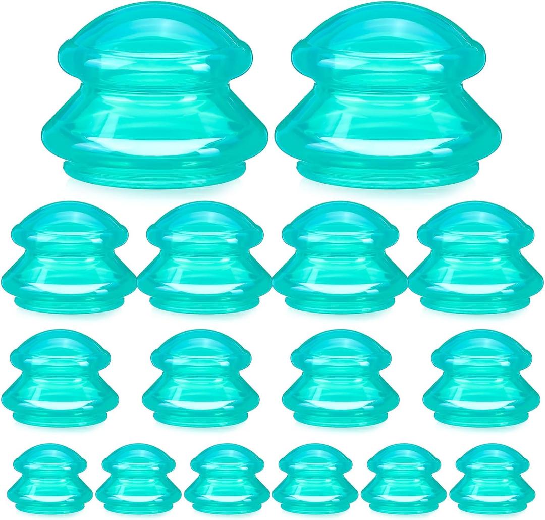 Geiserailie 16 Pcs 4 Sizes Cupping Therapy Set Silicone Cupping Massage Cups Professional Chinese Therapy Cup Vacuum for Body Muscle Nerve(Green)