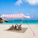 Beach Tent Canopy, UPF 50+ UV Protection Beach Sun Shade, Portable 1010 FT Large Pop-Up Tent Sun Shelter with Sand Anchors, Ground Pegs, Easy Setup for Camping, Park, and Backyard Fun-Pink Stripe