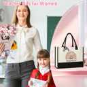 Tecanne Teacher Gifts for Women, Canvas Tote Bag with Makeup Bag, Beach Bag with Zippe
