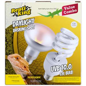 Reptile 100W Basking Spot Bulb & 10.0 24W UVA UVB Bulb Combo  Dual Pack Heat Lamp Bulbs for Reptiles & Amphibians, Heat Lamp for Bearded Dragons, Turtles, Tortoises, Snake Tank Accessories