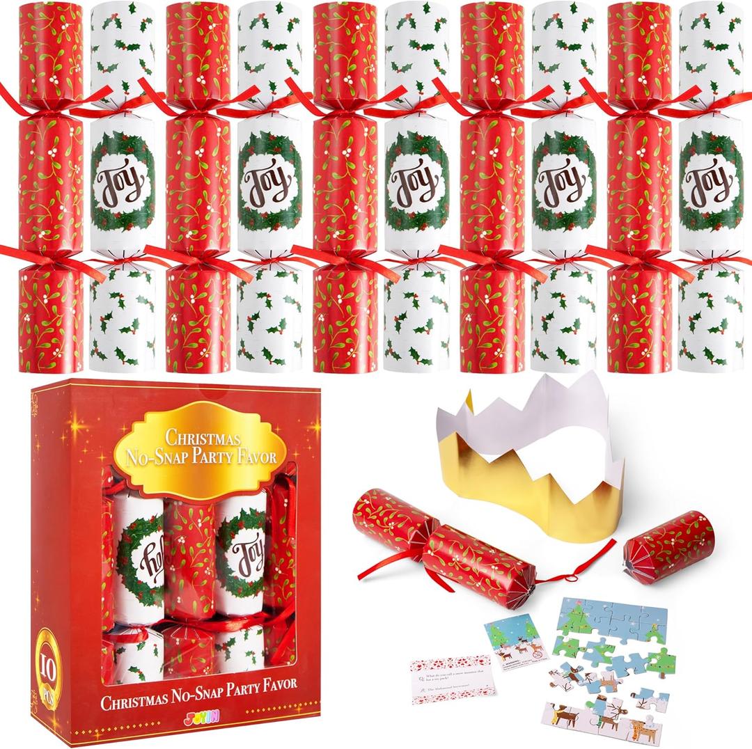 JOYIN 10 Pack Christmas Non-Snap Party Favor, Classic Table Favor Includes Party Hat, Jokes & Gifts, Christmas Table Decorations for Holiday Dinner Traditions Party Supplies