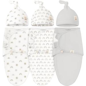 KeaBabies 3-Pack Organic Swaddles for Newborns Girls, Boys with Hats - Soft Cotton Baby Sleep Sacks 0-3 Months, Breathable Baby Hats and Swaddles 0-3 Months, Newborn Essentials Must Haves (Shifts)