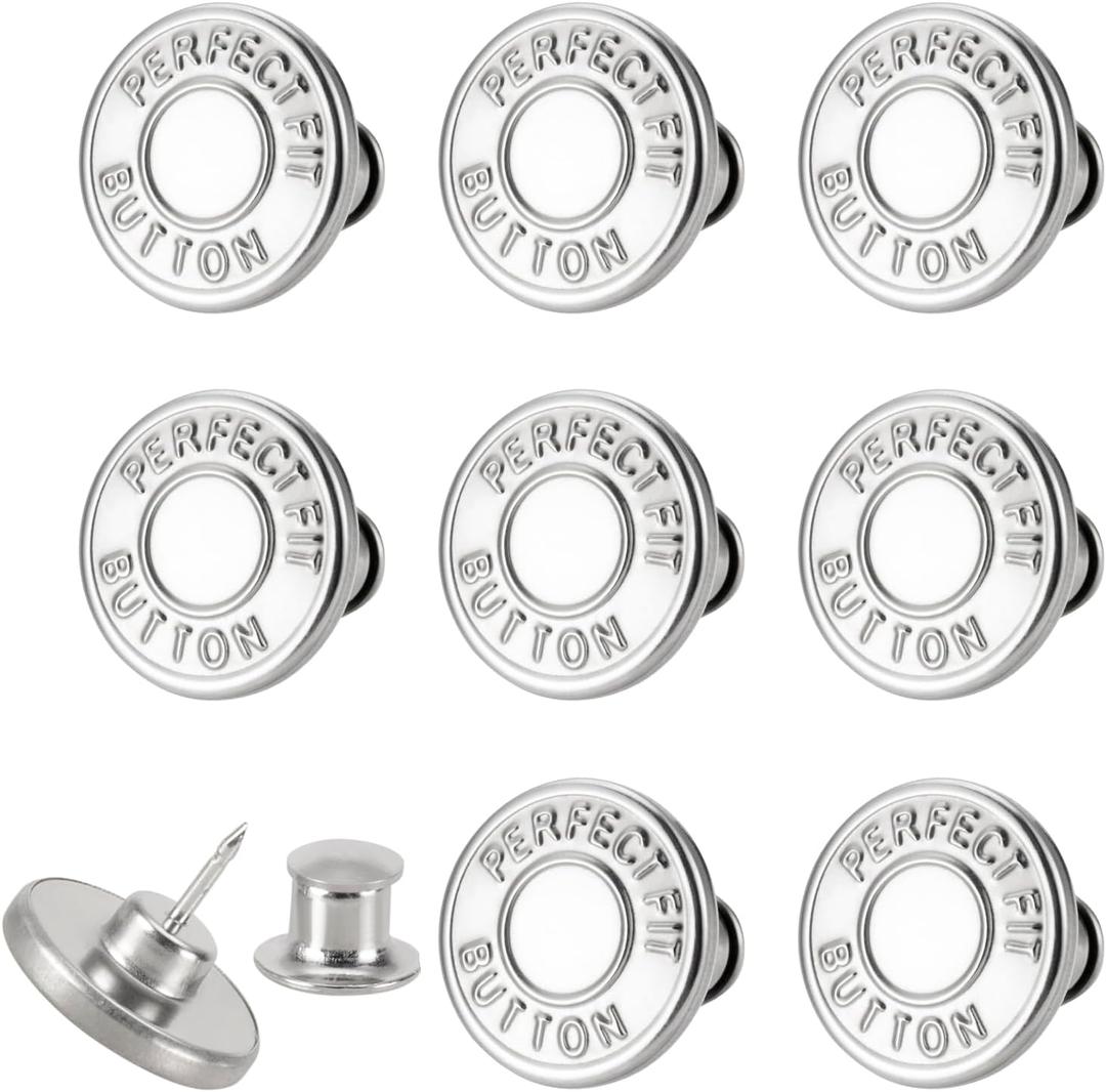 8 Sets of 17 mm Pants Button, Jean Buttons Pins for Loose Jeans, Adjustable Button for Jeans, Reusable and Adjustable Metal Pants Button Tightener