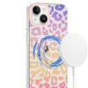 SAKUULO Magnetic for iPhone 15 Case Colourful Leopard Print Pattern [Compatible with MagSafe] [with Screen Protector] Wireless Charge Strengthen Protection Cover, Colourful Leopard (6.1")