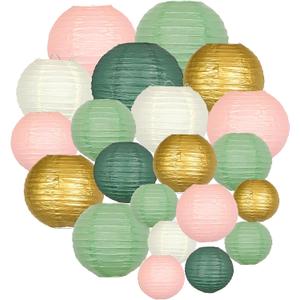 ADLKGG Paper Lanterns Decorative, Hanging Paper Lantern Decorations for Valentines Day Decorations Graduation Wedding St. Patrick's Day Neutral Baby Shower Home Decor Sage Green/Pink/Gold 21pcs