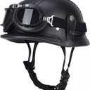 German Style Motorcycle Helmet, Retro Leather Motorcycle Half Helmet Skull Cap for Adult Men Women, Vintage Open Face Half Shell Helmet for Cruiser Scooter Chopper, DOT Approved (Large, Black)