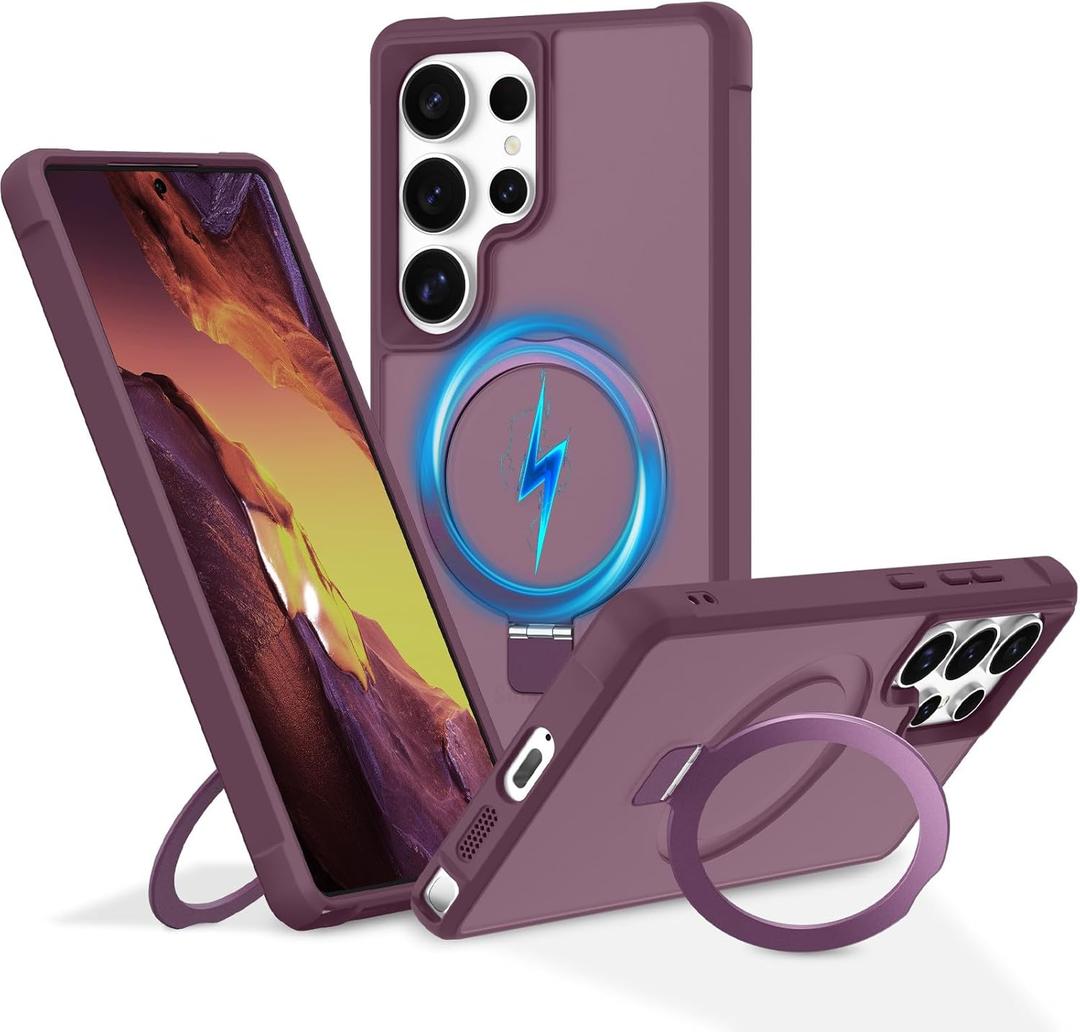 Magnetic Stand for Samsung Galaxy S25 Ultra Case [Military Grade Drop Protection] with Kickstand, Matte Translucent Slim Case for S25 Ultra 6.9", Burgundy