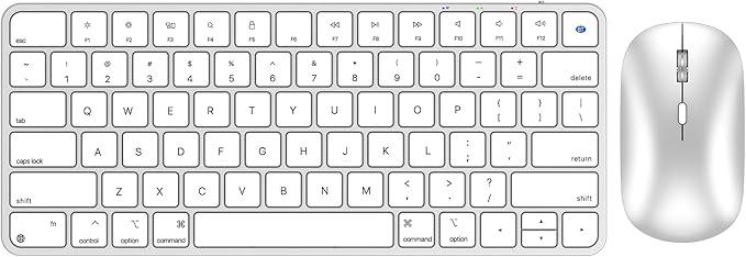 Bluetooth Keyboard and Mouse for Mac, Rechargeable, Mini Size, Ultra Slim, Quiet Typing, 4 Level DPI, Wireless Keyboard and Mouse Compatible with Mac, iPad, iPhone, MacBook Air/Pro