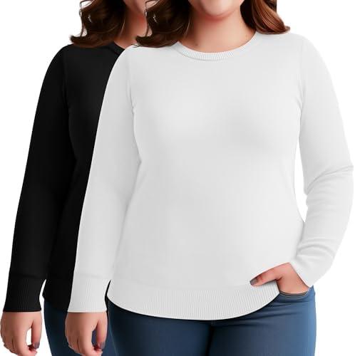 Ficerd 2 Pack Plus Size Sweaters for Women Long Sleeve Crewneck Lightweight Sweater Fall Winter Casual Pullover Tunic Tops, XL