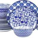 Selamica Ceramic Dinnerware Sets for 6, 18 Pieces Plates and Bowls Set, Scratch Resistant Dishes Set, Dishwasher&Microwave Safe, Vintage Blue
