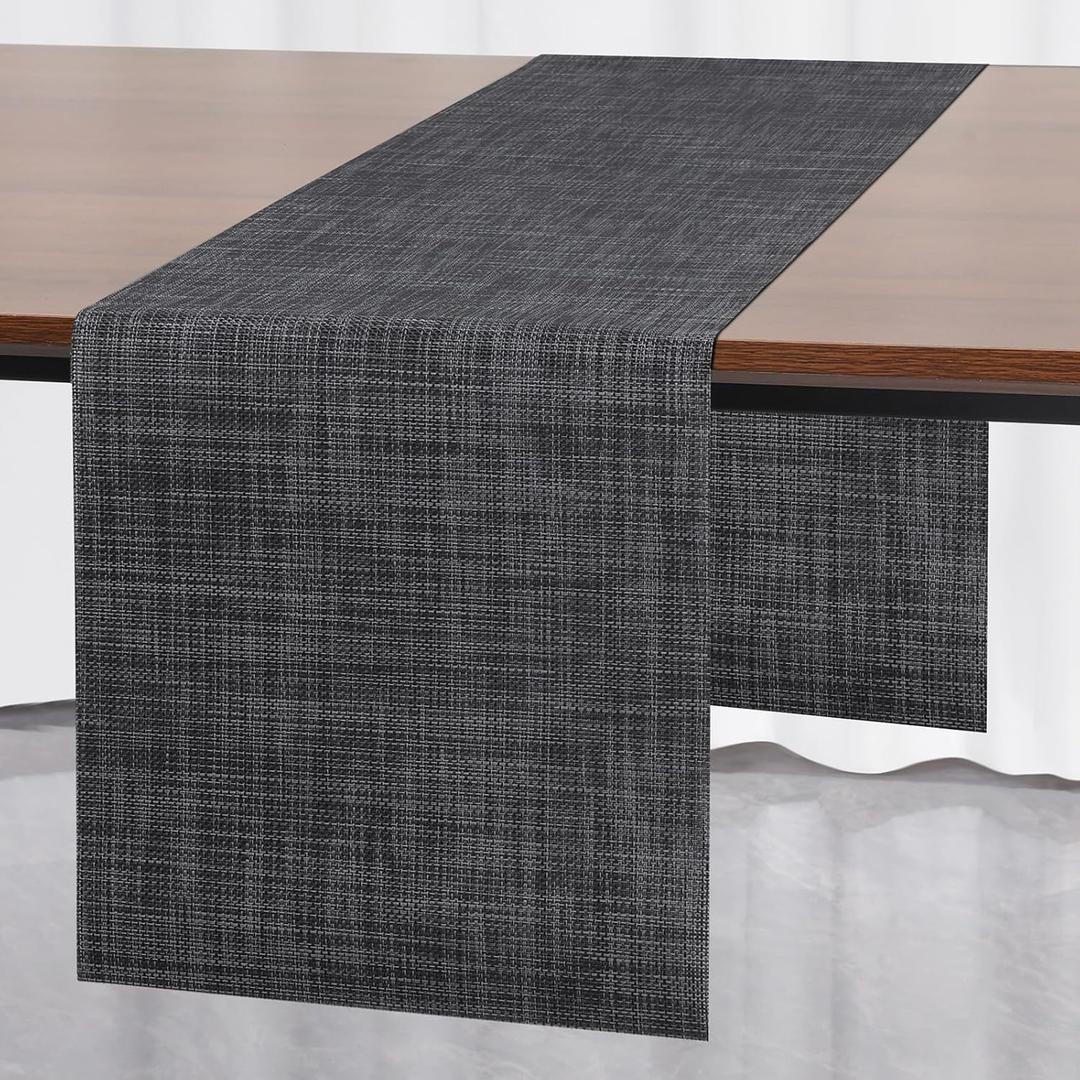 Myir JUN Table Runner, Vinyl Table Runner Indoor Arbitrarily Cropped Runner for Table Heatproof for Home Party (Dark Gray-Black, 12 x 94 inch)