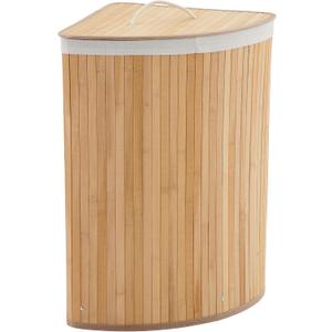 GarveeHome Corner Laundry Hamper with Lid, 15.3 Gal / 58 L Large Foldable Bamboo Laundry Basket with Washable Liner Bag, Wicker Clothes Hamper for Bedrooms Bathrooms Apartments, Natural
