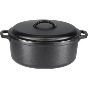 Amazon Basics Round Pre-Seasoned Cast Iron Dutch Oven Pot with Lid and Dual Handles, Heavy-Duty & Large, 7-Quart, Black