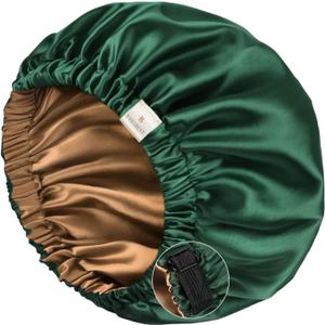 YANIBEST Silk Bonnet Satin Bonnet for Sleeping Women Men, Adjustable Double Layer Hair Bonnet for Curly Braids Reduce Frizz (Large, Dark Green)