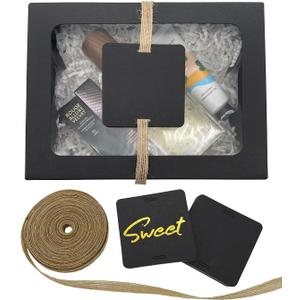 Gusisia 24 Pack Cookie Boxes with Window, Black 8" x 6" x 2.5" Backey Box for Gift Giving Cupcakes Pastry Dessert Packing Plus Tags and Linen Ribbon
