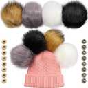 Juinte 8 Pcs 6 Inch Large Fur Pom Pom Balls for Hats Fluffy Faux Fur Pompom Balls with Snap Button for Hat Shoes Scarves Bag Charms DIY Crafts (Classic Color)