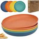 K Y KANGYUN 10 Inch Unbreakable Wheat Straw Dinner Plates, Set of 4 - Dishwasher Safe, Perfect for Camping and Dinner Dishes, BPA Free, Classic Bright