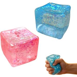 Premium Block Cube Squishy – Ice Cube Squishies for Adults, Squishy Cube, Stress Cube (Blue & Pink)