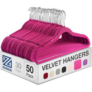 Zober Velvet Hangers 50 Pack - Heavy Duty Pink Hangers for Coats, Pants & Dress Clothes - Non Slip Clothes Hanger Set - Space Saving Felt Hangers for Clothing
