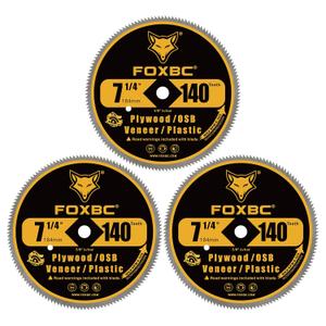 FOXBC 7-1/4 Inch 140 Tooth Fine Finish Carbon Circular Saw Blade for Plywood, OSB, Plastic, Veneer, Vinyl Wood Cutting with 5/8-Inch Diamond Arbor