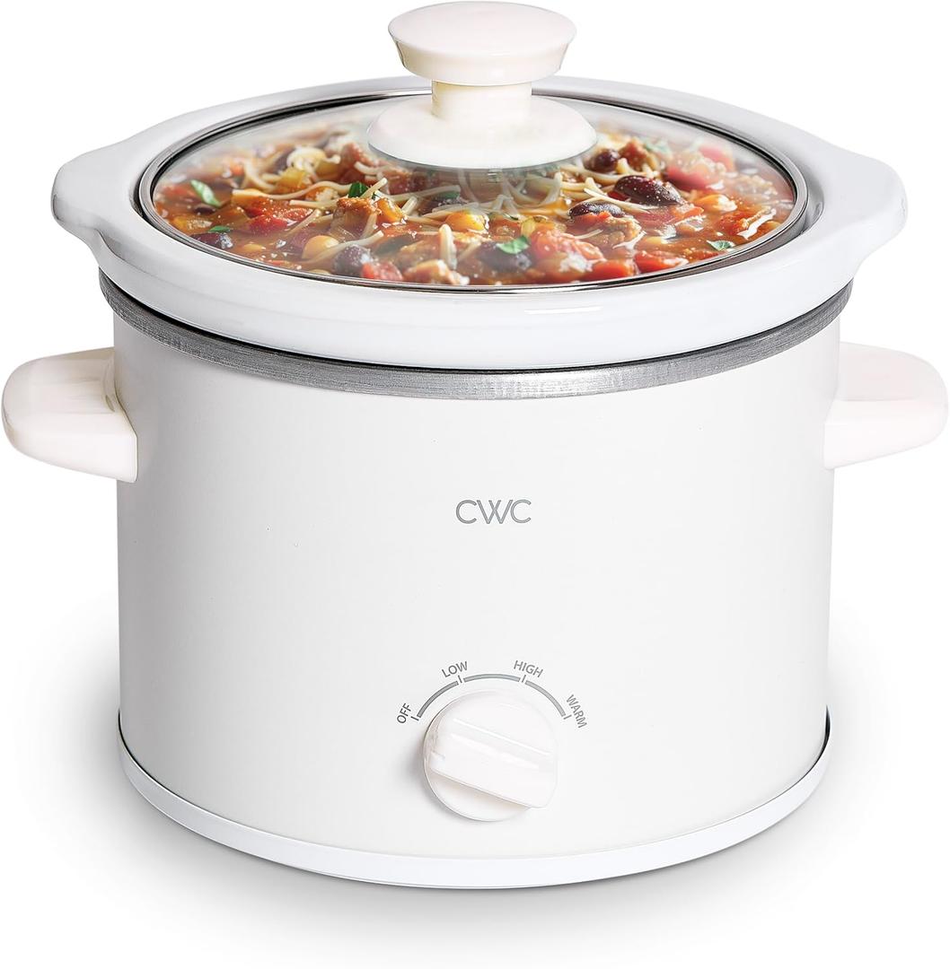 COOK WITH COLOR 2QT Mini Electric Round Slow Cooker - Adjustable Settings, Removable Stoneware Pot, Tempered Glass Lid, Dishwasher Safe, Cool-Touch Side Handles, Cream