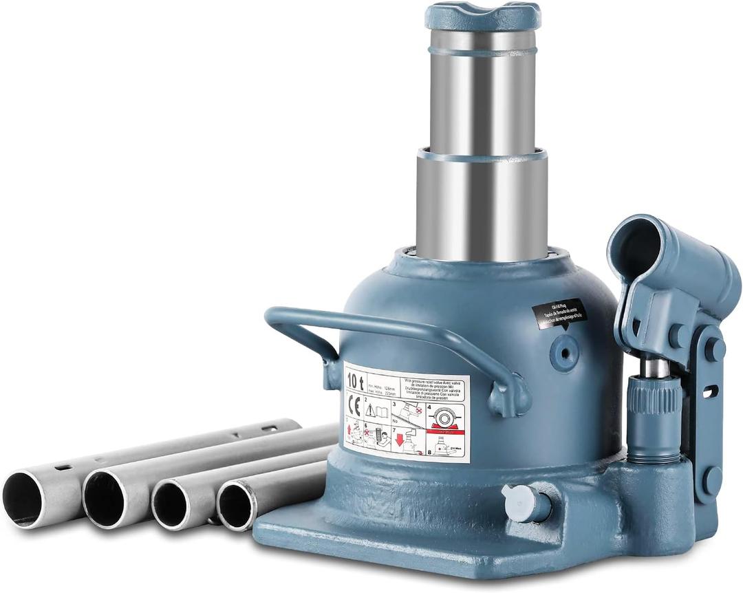 Baoshishan Low Profile Bottle Jack 10 Ton Double Ram Jack 4-7/8'' to 8-7/8'' Lifting Range Hydraulic Jack Stubby Short Welded Bottle Jack