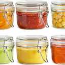 ComSaf 4oz Small Airtight Glass Jars Set of 6 with Lids Food Storage Jar Round, Mason Jar, Mini Storage Container with Clear Preserving Seal Wire Clip Fastening for Kitchen Canning, Jam, Spice, Honey