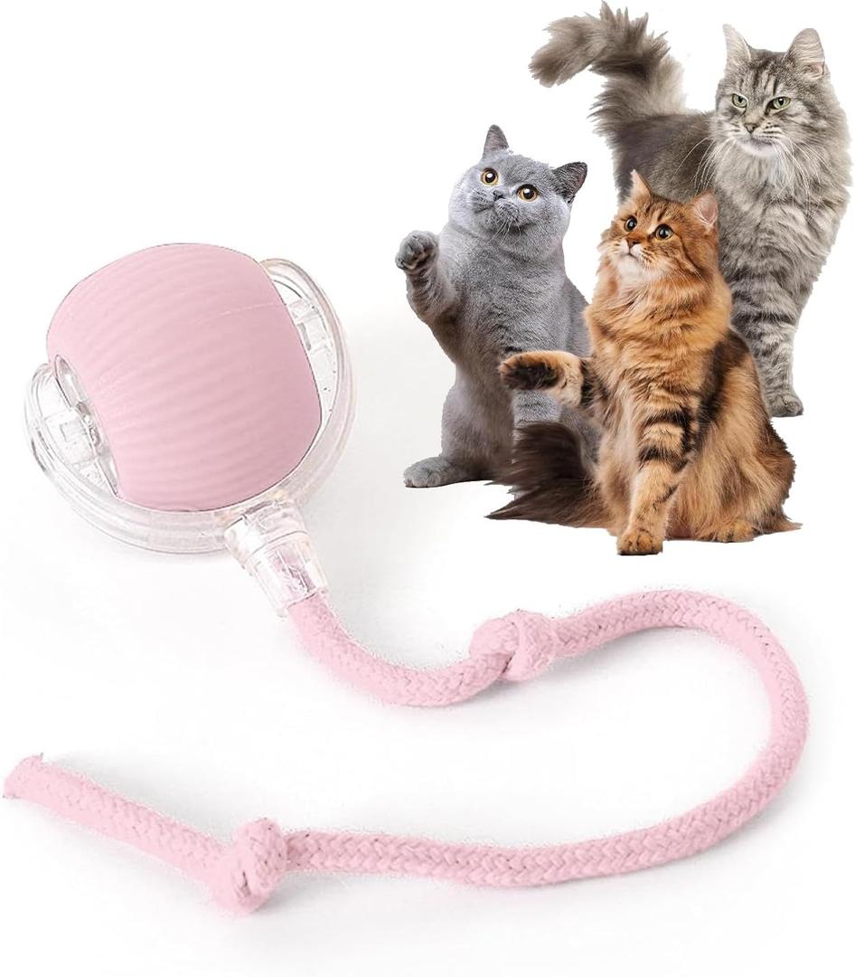 Rocfish Durable Interactive Cat Toys for Indoor Cats, Smart Automatic Cat Chase Ball Toy, Upgraded Speedy Tail Kitten Toy for Bored Indoor Adult Pets (Pink)