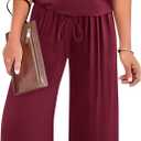 KIRUNDO Womens Jumpsuit 2025 Casual Summer Loose One Piece Off Shoulder Elastic Waist Wide Leg Long Romper with Pockets (Large,Red)