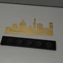 Ramadan Mubarak Decorations Islamic Candle Holder with 5 Tea Candles Eid Mubarak Metal Sign with Wood Base Ramadan Kareem Table Centerpieces Eid Al Fitr Muslim Party Gifts