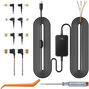 Dash Cam Acc Multi-Size Hardwire Kit with Voltage Indicator for Dash Camera 9.8Ft, Red: Acc Power, Yellow:Constant Power
