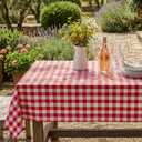 Red and White Gingham Tablecloth, Waterproof Outdoor Picnic Table Cover for Summer BBQ, Farmhouse Kitchen, Patio Dining, Reusable Machine Washable Checkered Table Cloth, W60 x L144 in