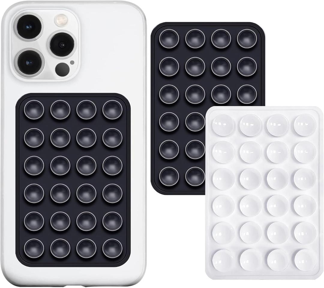 Anteel 2 Pack Silicone Suction Phone Case Adhesive Mount, Strong Grip Holder for Selfies and Videos, Hands-Free Sticky Phone Grip for iPhone and Android, 2.17" x 3.15" (Black&White)