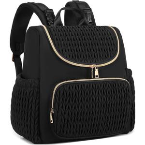 Lightweight Diaper Bag Backpack with Stroller Clips, Insulated Pockets, Baby Shower Essentials (Fashion, Black-lightgold)