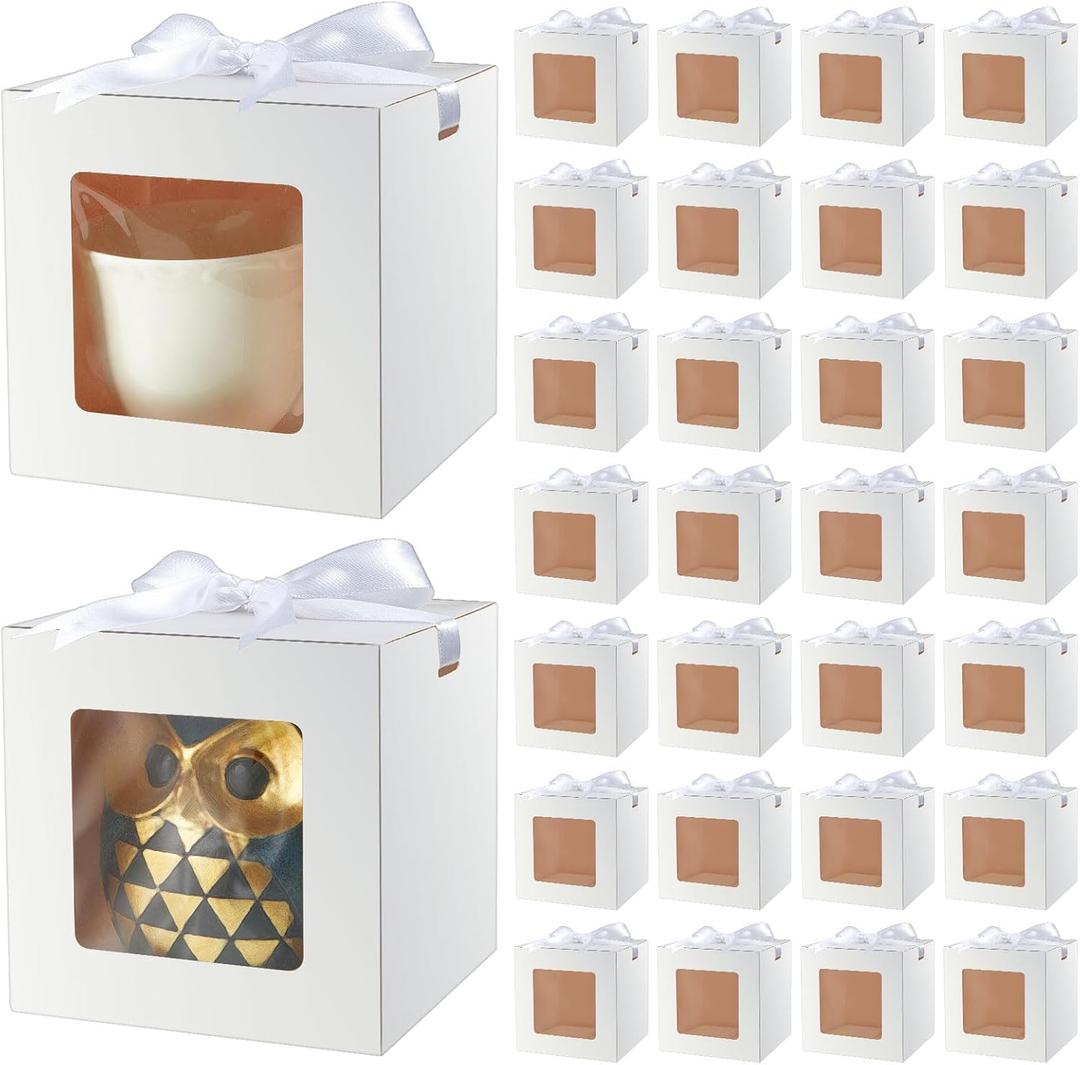 Yeaqee 36 Pcs Mug Boxes for Gifts Coffee Sublimation Mug Gift Boxes Bulk for 11oz 12oz 15oz Transparent Cups Wrapping with Window Blink Christmas Baby Shower Wedding Party Favor