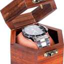 Watch Box for Men, Single Slot Watch Display Case Mens Watch Box Organizer, Dark Rosewood Watch Cases for Men Watch Storage, Valentines Gift Watch Organizer Holder Case for travel with Glass Lid (One room)