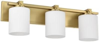 Hanaloa Gold Bathroom Vanity Light Fixtures, Aged Brass 3 Lights Vanity Lighting Fixture with Opal Glass Shade, Porch Wall Mount Light Fixture for Bathroom, Mirror Cabinets Hallway Stairs