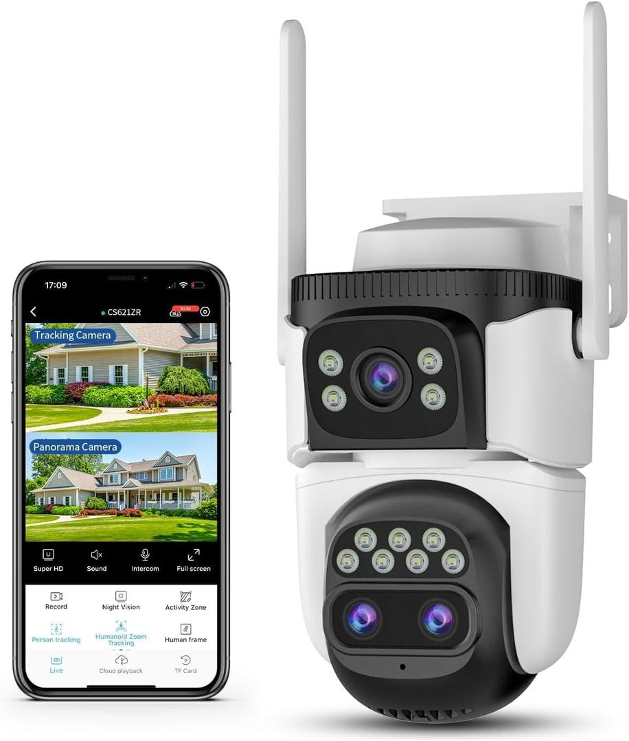 VSTARCAM Three-Lens Security Camera,2K Outdoor Camera,Human Detection,Home Security Cameras Outdoor,Night Vision,Siren & Spotlight Alarm,Two Way Audio,Local & Cloud Storage,10x Zoom