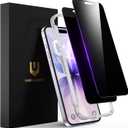 UNBREAKcable Privacy Screen Protector for iPhone 17, Full Coverage Shatterproof Tempered Glass [True 28Anti Spy] [9H Hardness] [Easy Installation Frame] 2-Pack Private Screen for iPhone 17