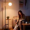 Lightdot 66IN Gold&Black Dimmable Floor Lamps with Table, Modern Standing Tall Lamp with Globe Shade, Cross-Shaped Head and U-Pole Base for Living Room/Bedroom/Sofa Beside/Corner Decor(Bulb Included)