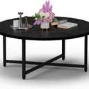 Coffee Table, 31.5" Black Round Coffee Table for Living Room, Center Tables for Family & Office Use, Outdoor Coffee Table Round, Large Black (31.5" D x 17.7" H)