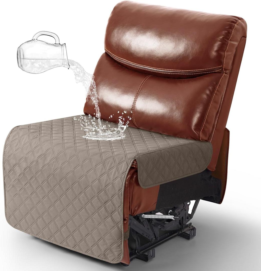 Ruaozz 100% Waterproof Armless Chair Cover for Sectional Recliner Sofa - 1-Piece Oversized Additional Seat Cover for Reclining Couch - Non Slip, Washable, Khaki