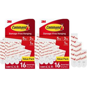 Command Replacement Adhesive Strips  8 Small, 4 Medium, 4 Large, Damage-Free Hanging for Hooks and Clips, 16-Count