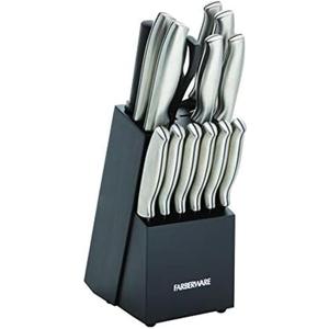 Farberware 15-Piece Stamped Stainless Steel Knife Block Set, High-Carbon Stainless Steel Kitchen Knife Set with Ergonomic Handles, Razor-Sharp Knives with Wood Block, 15-Piece, Black 2