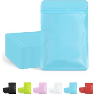100 Pack Resealable Packaging Bags for Small Business Double-Sided Color Smell Proof Bags for Food Storage Flat Bags (Blue, 5.5" x 7.8")