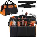Tool Bag 14'', Thick Outer Pocket Tool Organizer Waterproof, Heavy Duty Tote with Shoulder Strap for Tool Storage, Black & Orange