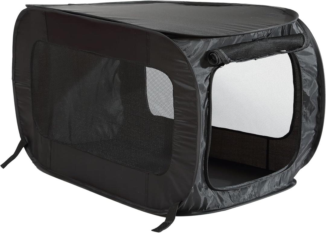 Beatrice Home Fashions Portable, Collapsible, Pop Up Kennel Travel Cat and Dog Crate, 24" L x 16.6" W x 16" H, Black