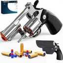 Revolver Toy Gun with Holster Silver - Soft Bullet Western Cowboy Prop Revolver Gun Plastic Play Guns Pistol for Kids Boys Age 6+ Foam Blaster CS Toy Rifle Sniper Small Hand Gun Cosplay Shoot Games